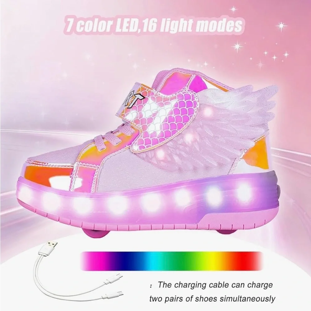 Little Girls Shoe Bundle - Aikuass LED roller sneakers and Dream Pairs booties - Picture 5 of 16